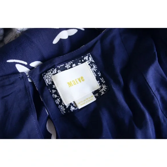 Maeve Anthropologie Fern Ruched Navy Print Dress - Picture 10 of 10